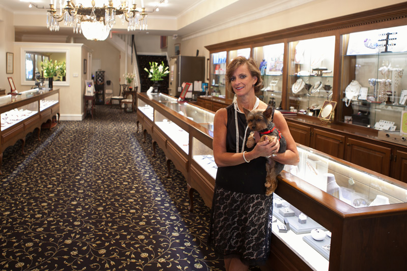 Sandra and her dog at Sunset Hill Jewelers in West Chester, PA