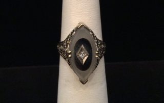 crystal onyx and diamond filagree ring