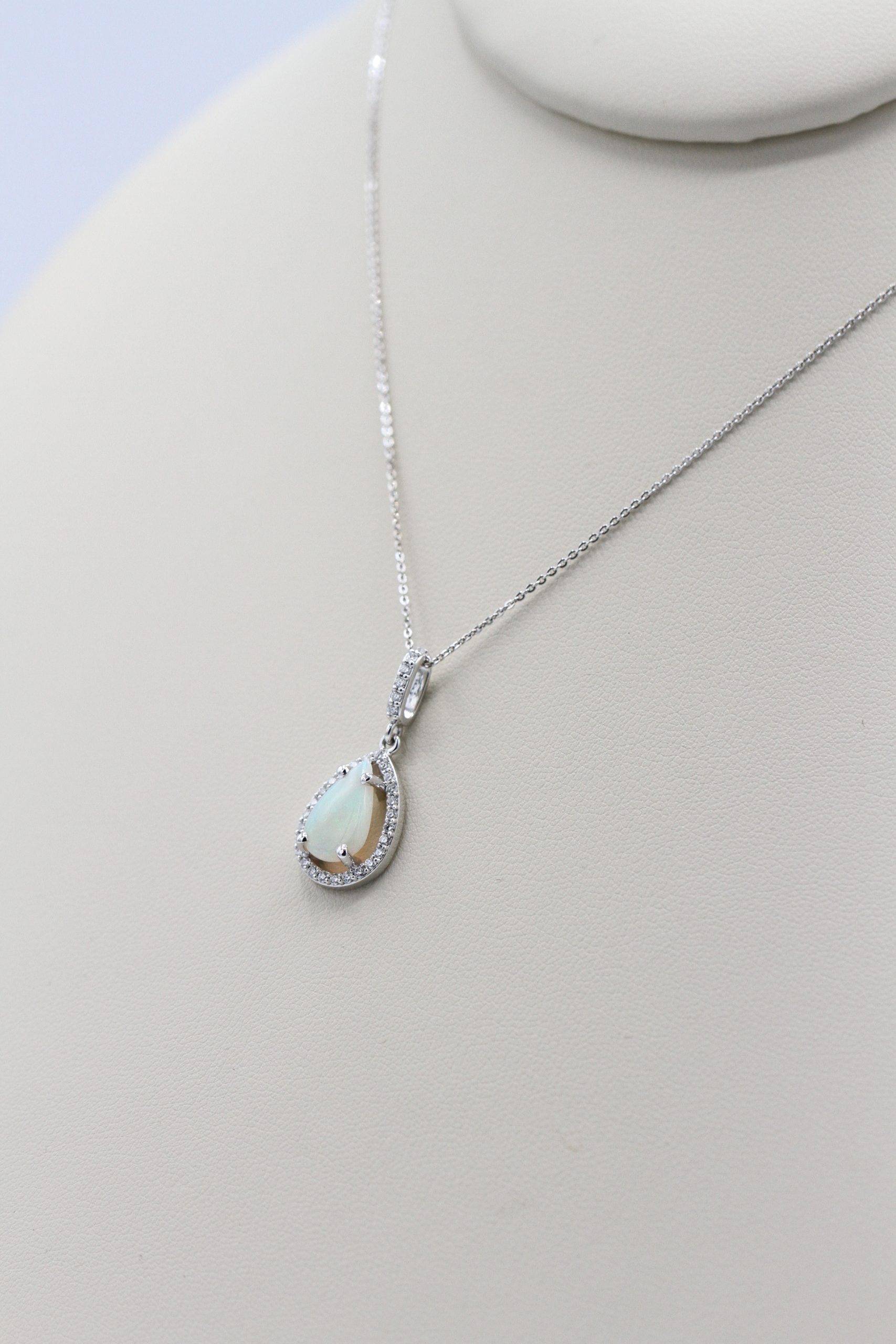 A necklace with teardrop-shaped gemstone